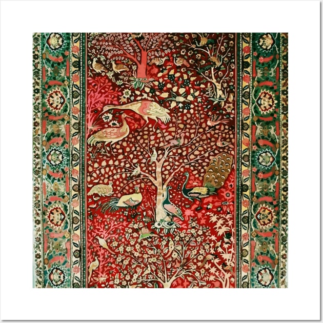 Antique Persian Rug Bird Tree Flowers ca. 1600 Print Wall Art by bragova